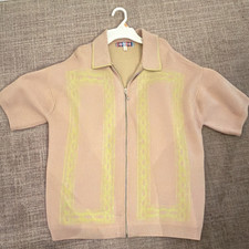 Urban Outfitters Women's Full Zip Collared Geometric Sweater Beige Yellow S