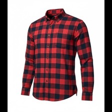 Men  s Red Black Buffalo Plaid Flannel Shirt   Long Sleeve Button-Up Workwear XL