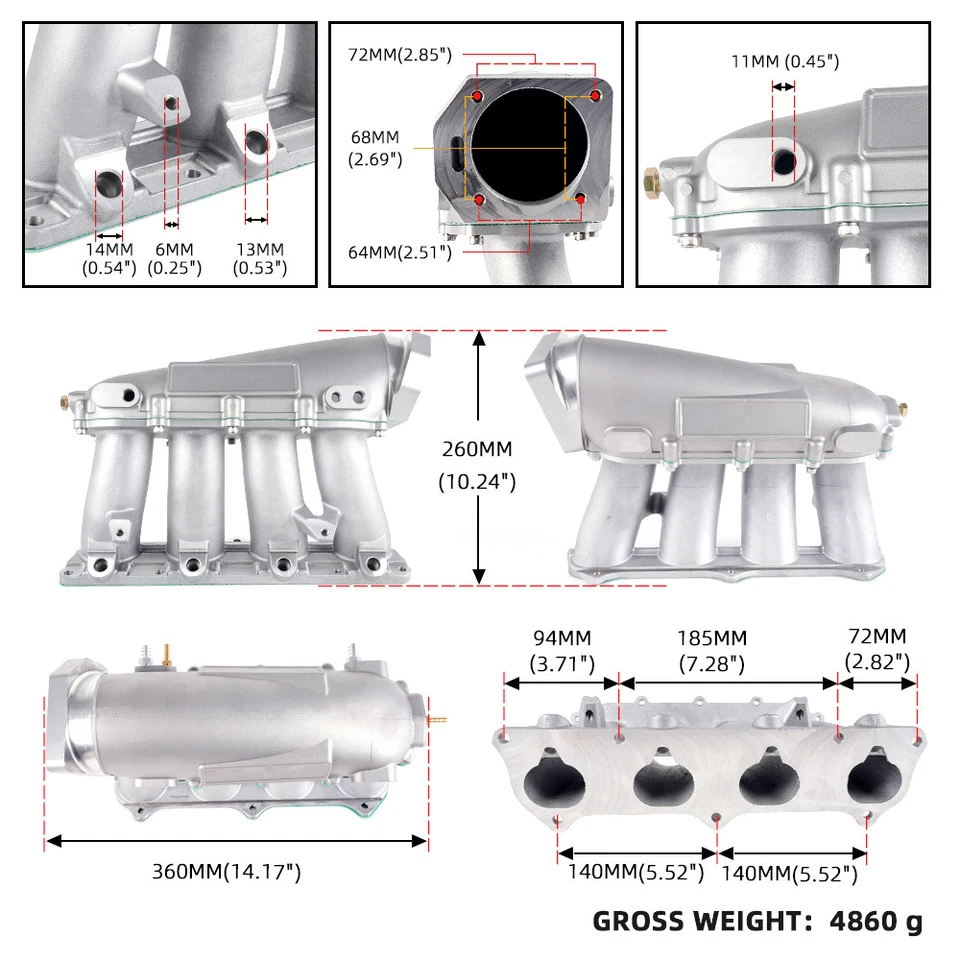 Ultra Street Intake Manifold for Honda K-Series K20A K20A2 K20Z1 K24A1 - Silver - Image 2 of 4
