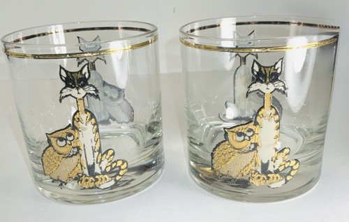 Vintage MCM Culver "Owl & The Pussy Cat" 22k Goldrand Cocktailgläser - Bild 9 von 11
