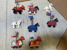 Legos Horses with Barding, Halberd, Flags, and Helmets (X8) Lot