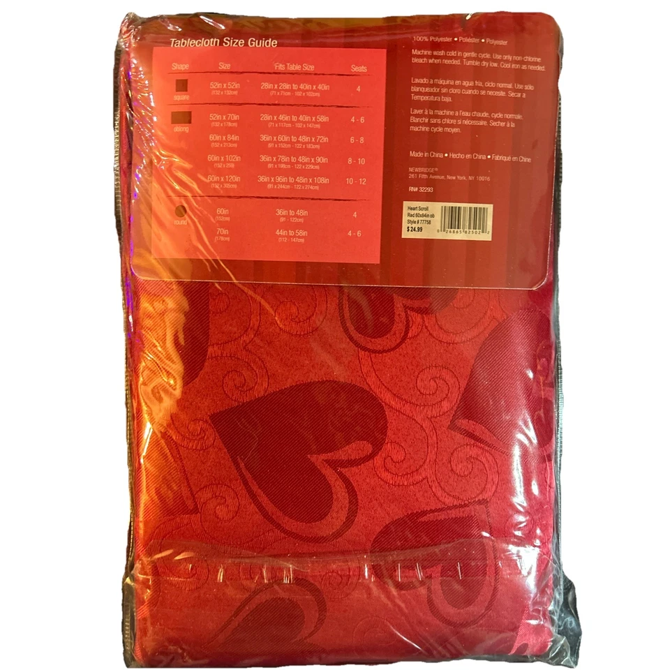 Vintage Oblong Fabric Tablecloth Valentines Hearts Red 60”x84” NEW - Image 2 of 3
