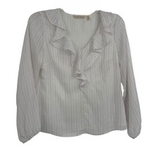 soft surroundings white ruffle top size Small Metallic Stripe Balloon Sleeves