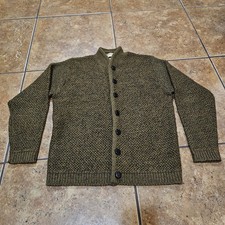 Vintage 60s Jantzen Sweater Wool Cobblestone Knit Cardigan Olive Green Button Up