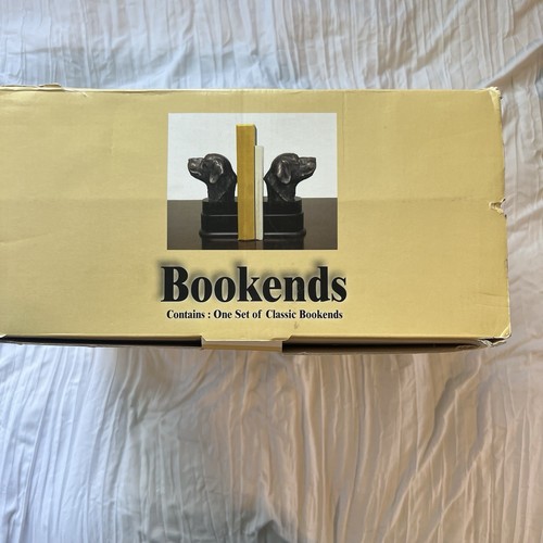 VTG Pair of Dog Head Bookends Resin Antique Brass Bronze Finish Retrievers NIB - Picture 3 of 5