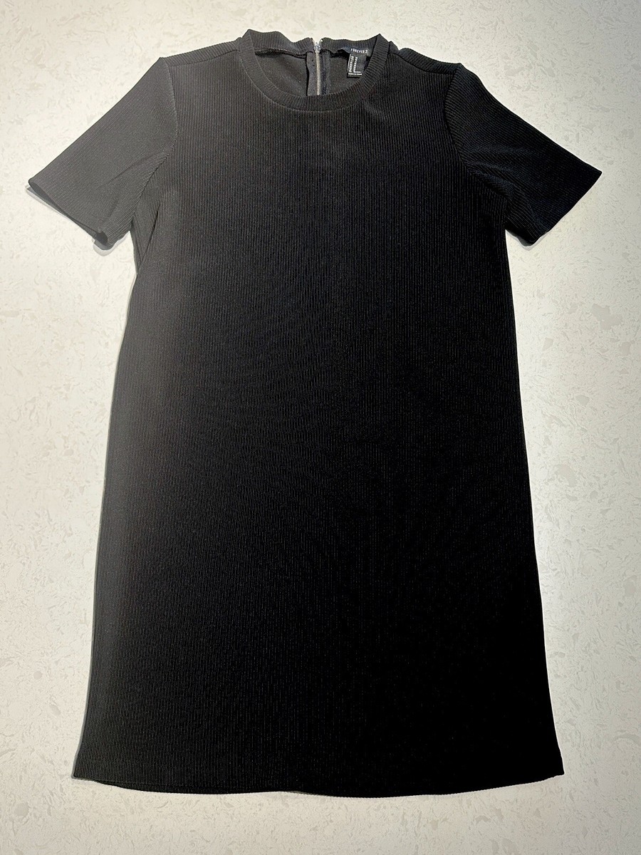 Forever 21 black ribbed t shirt dress zipper size M | eBay