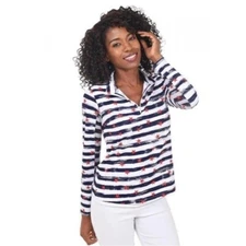 IBKUL American Flag Patriotic UPF 50+ Mock Neck Long Sleeve Golf Shirt Size XXL