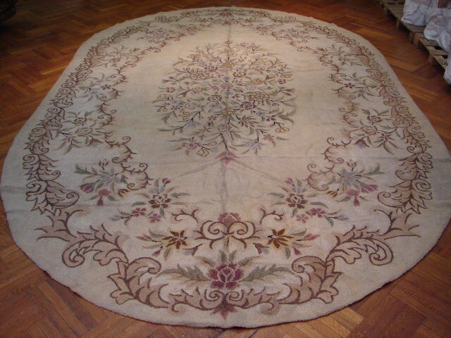 ANTIQUE HOOKED OVAL SHAPE RUG 11X18  UNUSUAL