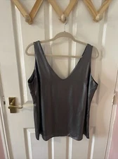WALLIS Black Silver Metallic V-Neck Tank Top, Size 14 Grunge Emo Gothic Punk