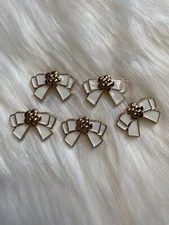White Camellia Flower Bow buttons Gold Color Lot Of 5 New DIY Sewing