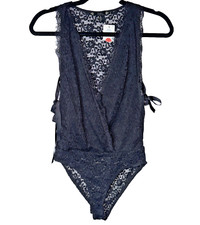 NEW IRIS BASIC SZ S Black LACE Overlay Spaghetti Strap Bodysuit