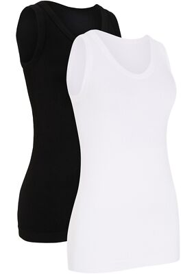 2-tlg Seamless Sport-Top Gr. 44/46 Weiß+Schwarz Damentop ohne Ärmel Neu*