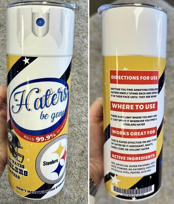NEW PITTSBURG STEELERS HATERS SPRAY 20 OZ STAINLESS STEEL TUMBLER CUP +LID/STRAW