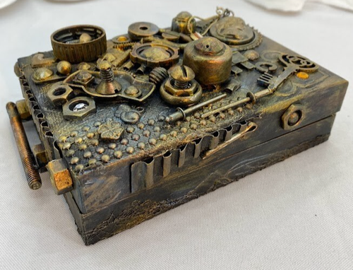 Steampunk Trinket Jewelry Box Stash 5" x 4" Decorative Box - 第 3/7 張圖片