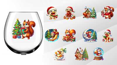 X12 gemischte Tiere Weihnachten Design Glas Vinyl Aufkleber Sticker AD407