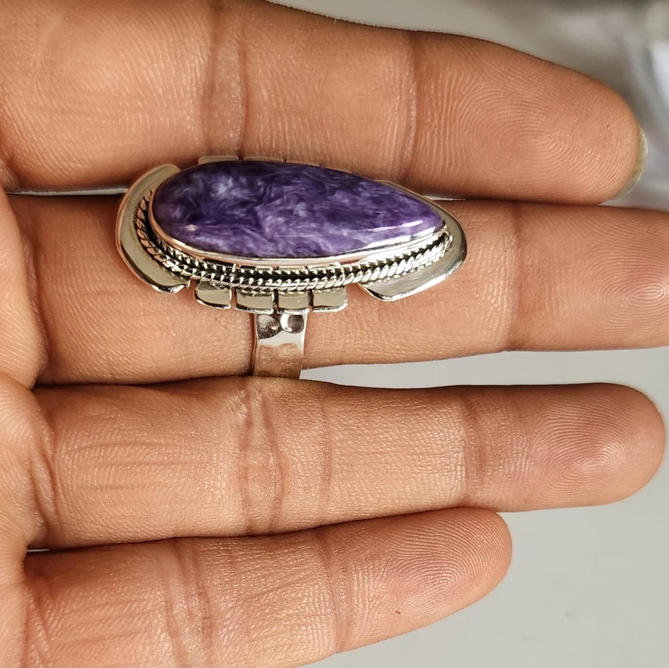 CHAROITE NATURAL GEMSTONE 925 SOLID STERLING SILVER HANDMADE JEWELRY RING 3 TO12 - Image 4 of 4