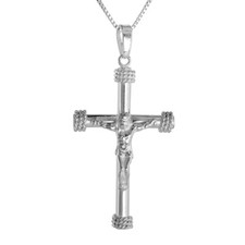 Sterling Silver Rope Edge Design Crucifix Cross Pendant, Italian Box Chain