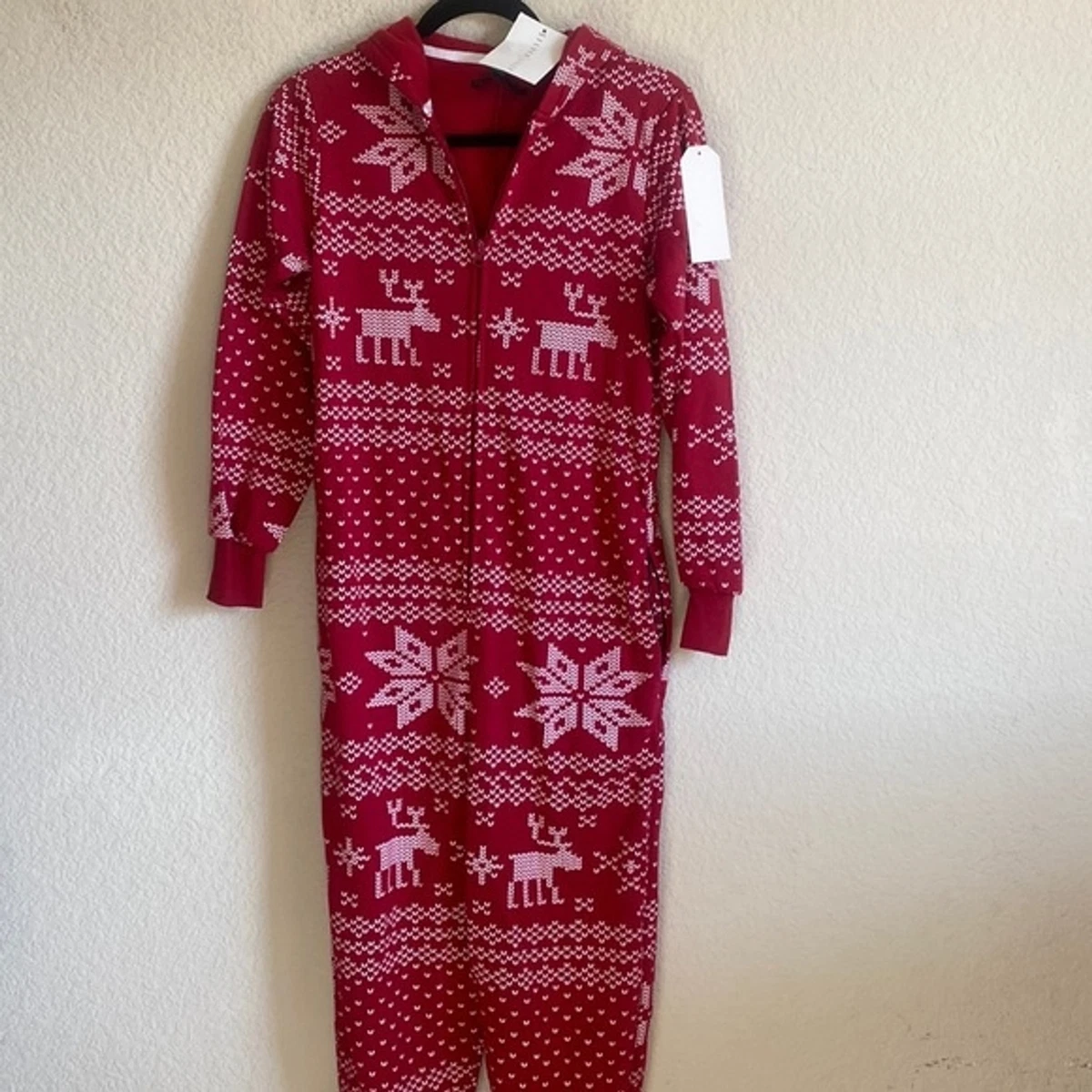 Fleece Pajamas Snowflake Hood Adult Jumpsuit Warm Soft One Piece