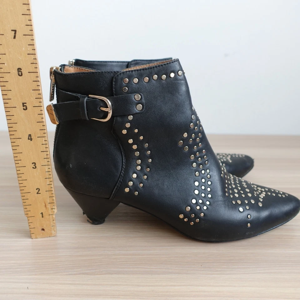 Joie Boots Womens Leather 35 Black Ankle Booties Buckle Studded 5 Bickson - Image 3 of 4