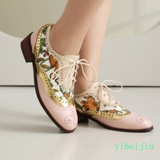 Women's Patchwork Two Tone Floral Leather Shoes Wing Tip Brogue Mary Jane Casual