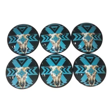 Set of 6 Geometric Cowskull Western Wood Cabinet Knobs 