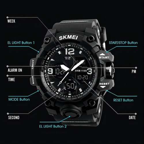 Men’s Waterproof Tactical Watch - Analog Digital Dual Display Sports Watch - Picture 6 of 11