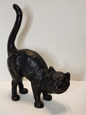 Black Cat Scaredy Cat Cast Iron Halloween Figurine Door Stop, 7.5 x 7