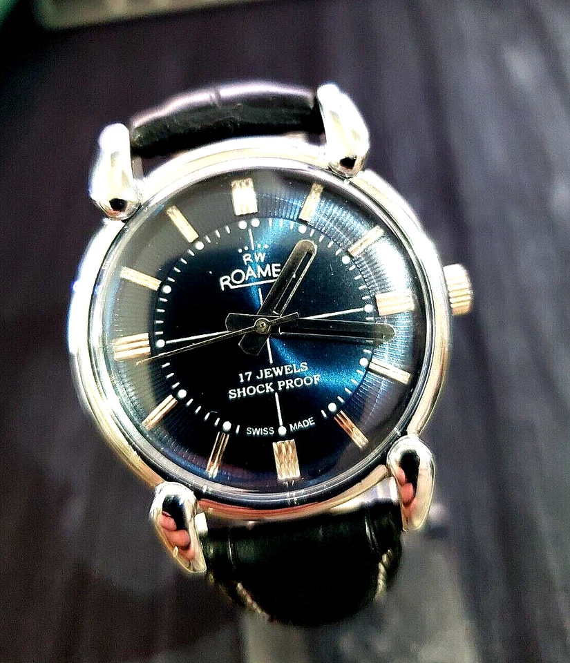 Rare Roamer Brevete Swiss Mens Mechanical Watch Blue Burst Serviced Runs Perfect - Image 2 of 4