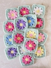 New 16 Handmade Pastel Daisy Design Crochet Granny Squares In Chunky Yarn