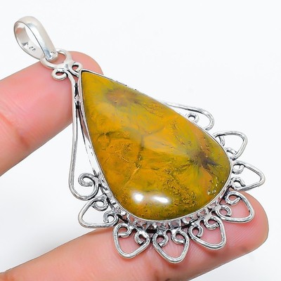 Regenwald Jaspis Edelstein Handarbeit 925 Sterlingsilber Schmuck Anhänger 2,68''
