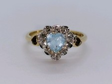 9ct Gold Aquamarine And Diamond Engagement Ring Fully Hallmarked Size L 1/2