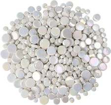Small round Iridescent White Mosaic Tiles for Crafts, 300G/150 Pieces Iridescent