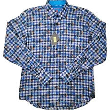 Visconti Black Shirt Men's Medium Multicolor Long Sleeve Button Up Geometric 