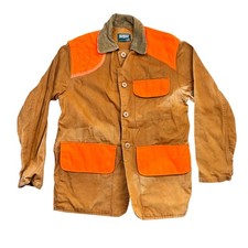 Saf-T-Bak Vintage Hunting Jacket Blaze Orange Tan Canvas Field Coat Made in USA
