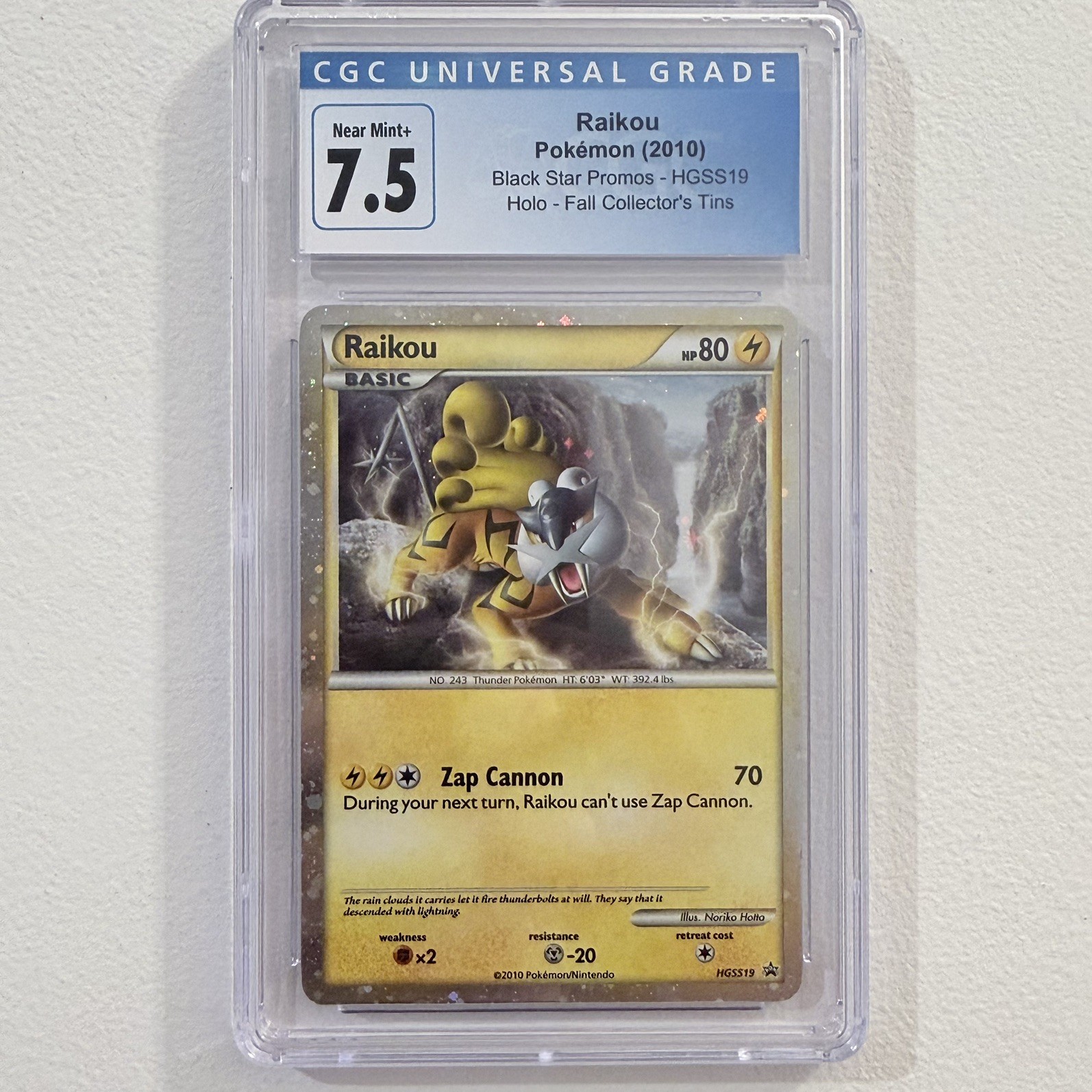 2010 Pokemon HGSS Black Star Promo Raikou Holo #HGSS19 - CGC 7.5 Near mint +