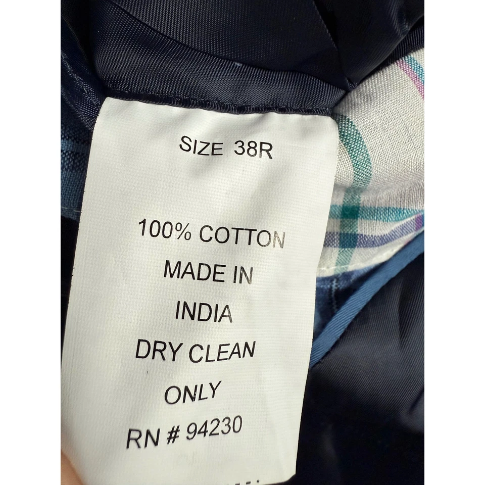 Patchwork Plaid Blazer Mens 38R Blue Pink Cotton Jacket Sport Coat Colorful - Image 3 of 4