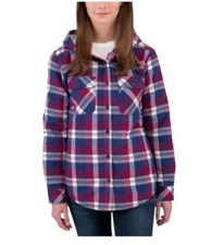 Boston Traders Jacket Hooded Sherpa Lined Pink blue Flannel Women's Size S