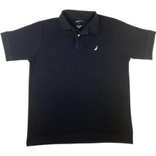 Mens Nautica Black Polo Shirt 100 Cotton Sail Logo Short Sleeve Large