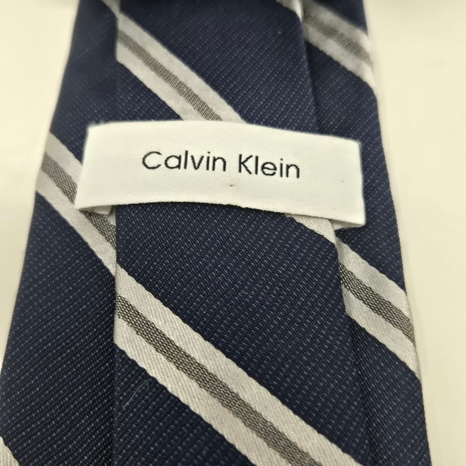 Navy Blue Silver Striped Mens Necktie Classic Formal Business Silk Blend Tie image 4
