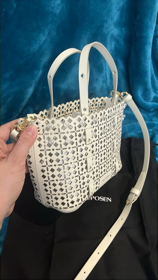 ZAC POSEN 迷你花边购物斜挎包蛋壳珍珠耳钉全新带标签 — 第 3/4 张图片