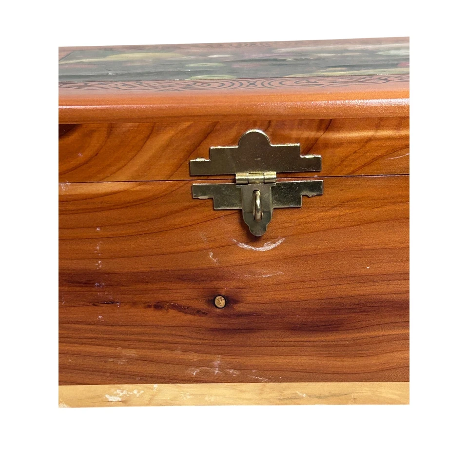 Vintage Cedar Wood Keepsake Box Fruits Vegetables Lock Key Decorative 70s - Image 3 of 4