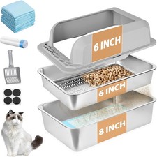 XXL Stainless Steel Sifting Litter Box with Lid, 23.6''x15.7''x14'' for Cats