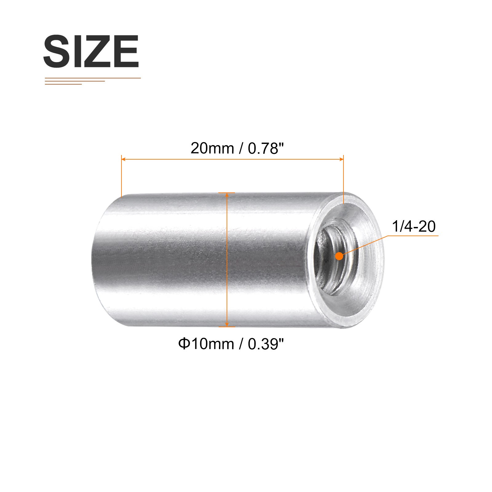 1/4-20x20mm(DxL) Coupling Connector Nut Threaded Sleeve Rod 4Pcs for Furniture
