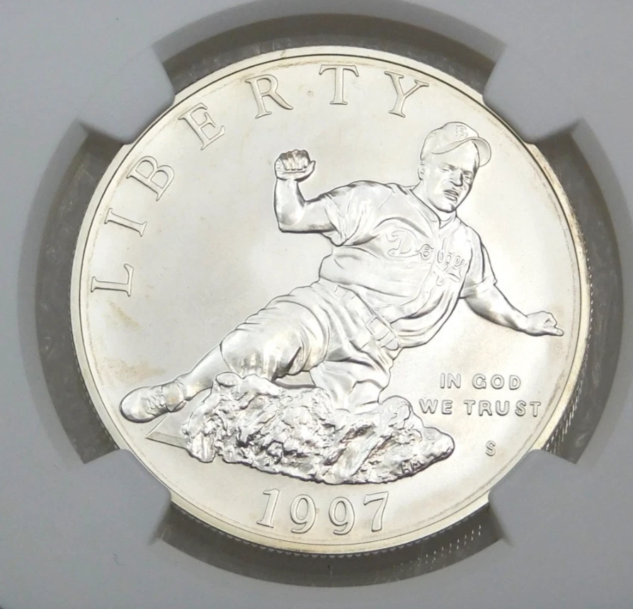 1997 S Jackie Robinson Silver Dollar NGC MS69 Blast White New Holder #D181 - Image 2 of 3
