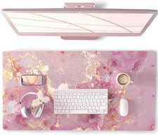 Large Mouse Pad, Cute Pink Desk Mat for Desktop, Women Girls PU Leather Desk Pad