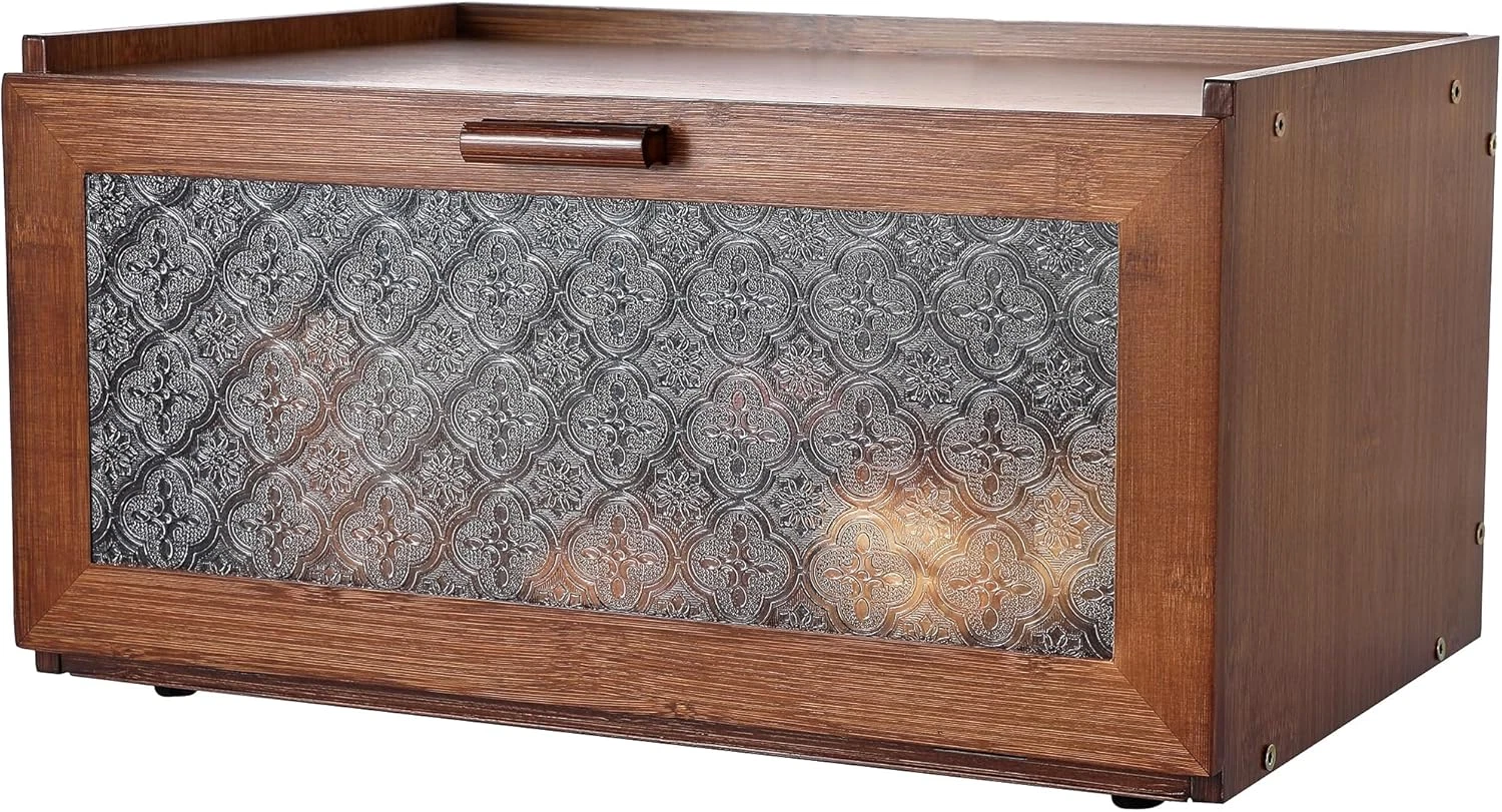 Vintage Bread Box for Kitchen Countertop - Retro Brown Bread Storage Box Breadbo