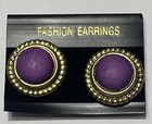 Genuine Gold Tone Purple Lucite Clip On Earrings New On Card
