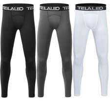 3 Pack Boys' Youth Compression Leggings Tights Base Layer Athletic Pants for ...