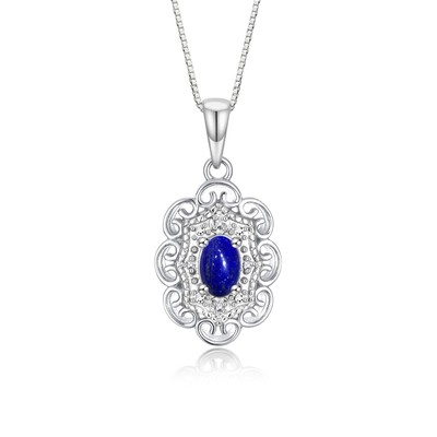 RYLOS LAPIS & DIAMANT EDELSTEIN BLUME ANHÄNGER HALSKETTE 18'' STERLINGSILBER