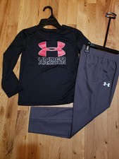 Under Armour Boys Logo Shirt Pant Set Black Red Gray Size 6 NEW